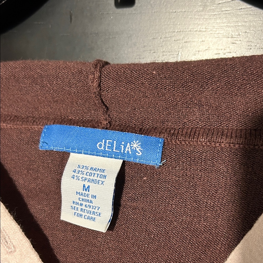 dELiA*s Brown, Pink and Light Blue Cardigan/Hoodie with Floral Beaded Detail - Picture 2 of 4